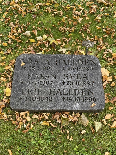 Grave number: 1 H   209