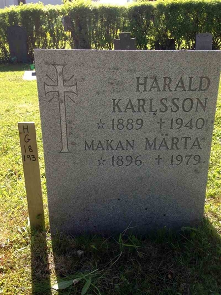 Grave number: HG 18   193