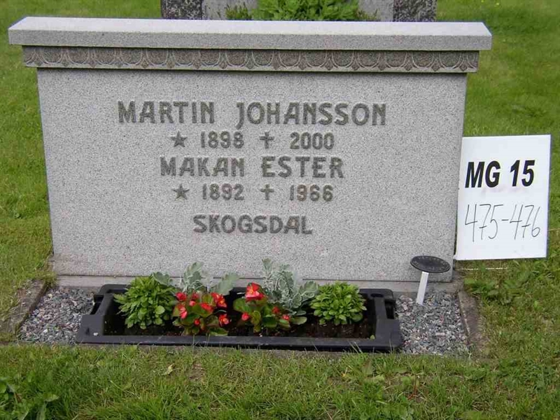 Grave number: M G 15   475-476