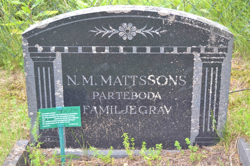 Grave number: 1 H   840
